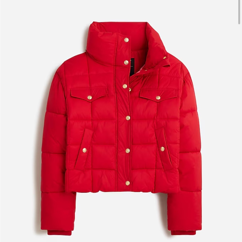 J. Crew Cropped puffer jacket with PrimaLoft Red Small NWT